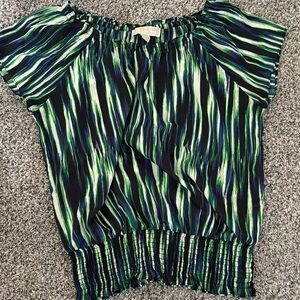 Michael Kors Black and Green Striped Blouse
